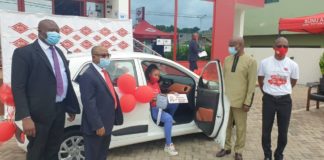 Sunu Assurances Best Retail Sales Queen drives home a car